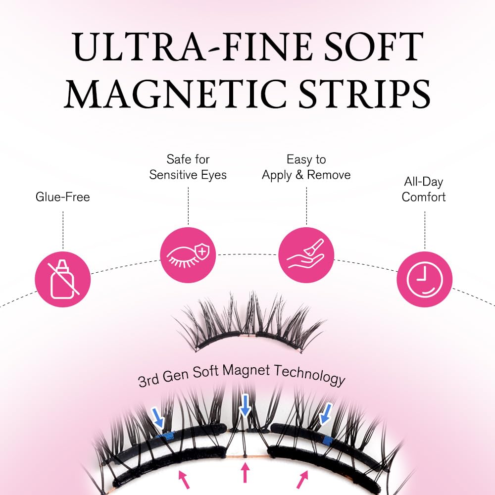 VEYESBEAUTY Magnetic Eyelashes with Applicator Reusable Magnetic Lashes Natural Look No Glue Needed False Eyelashes, NomSpirit Lashes Kit Easy to Wear and Remove