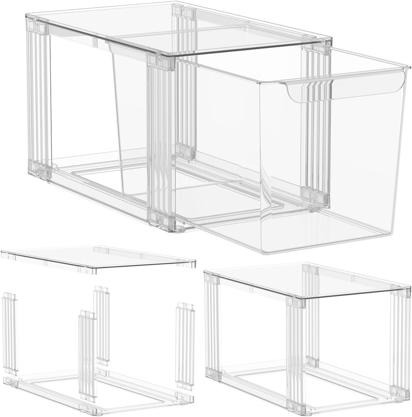 Stackable Kitchen Storage Drawers,Clear with Handles Acrylic Bathroom Makeup Organizer Bins,Easily Assemble,For Vanity, Undersink, Kitchen Cabinet,Pantry Organization and Storage (4Pack)