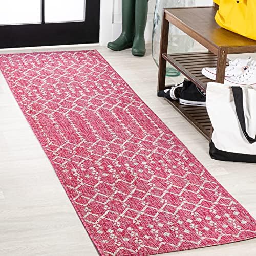 JONATHAN Y Moroccan Geometric Indoor Outdoor Runner Rug 2X10 Fuchsia/Light Gray by JONATHANY