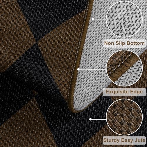 Rugalia Easy Jute Checkered Runner Rug, 2x6 Coffee Modern Washable Rugs Runner - Image 2