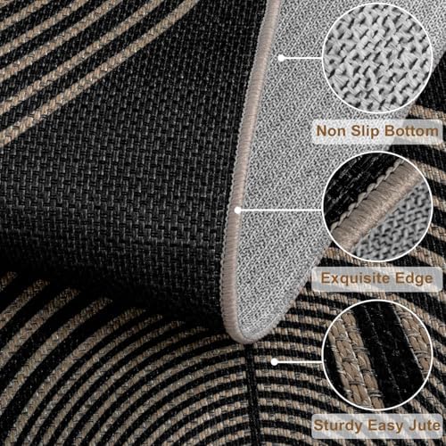 Rugalia Easy Jute Rainbow Runner Rug, 2x6 Black Washable Rugs Runner - Image 2
