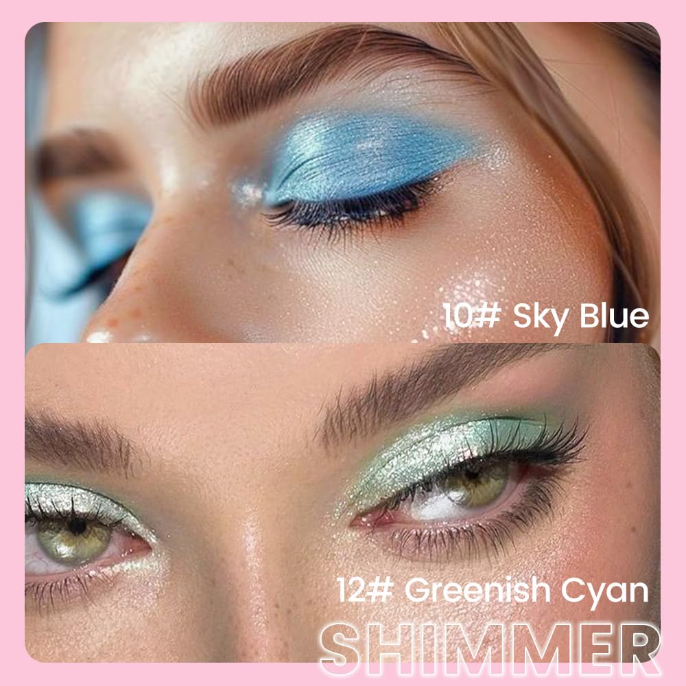 evpct 2Pcs Cream Eye Shadow Brightener Sticks Set for Eyes Waterproof, Sky Blue & Greenish Cyan Shimmer Cream Eyeshadow Applicator Stick Pigmented Eye Makeup sombras en crema para ojos 10+12