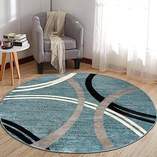 Rugshop Wavy Circles Playroom Modern Jute Backing Round Rug Blue 6'6" by Rugshop