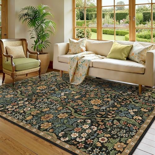 Floral Area Rug 5x7 Washable Botanical Carpet - Image 2