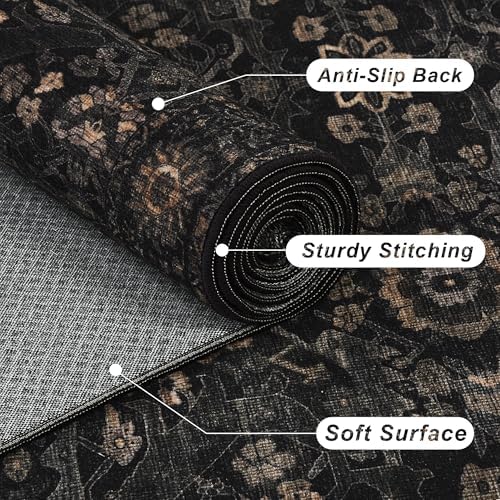 3x7 Black Gold Vintage Washable Runner Rugs - Image 5