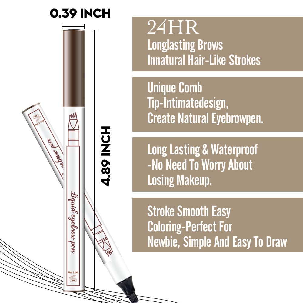 2 Pcs/Set Eyebrow Ink Pencil by Brow Stylist -Micro 4 Point Brow Pen Lift & Snatch Eyebrow Pen Kits with 3 Eyebrow Stencil Long-Lasting Waterproof Natural Eyebrow Hair (3# dark grey)