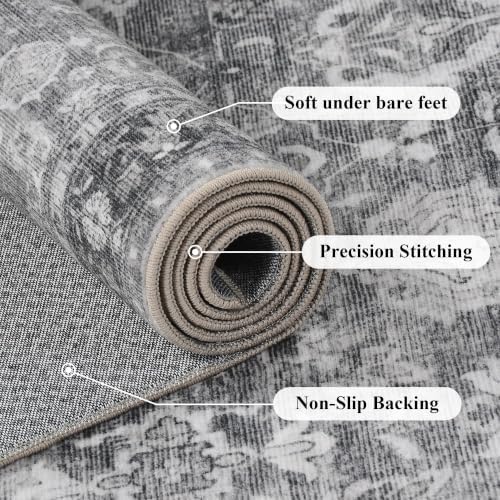 JOOJA 2x6 Grey Vintage Soft Low Pile Non Slip Washable Boho Runner Rug - Image 6