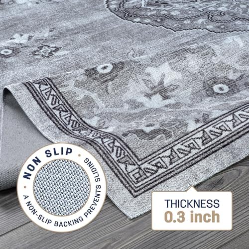 Non Slip Area Rugs 2x7 Boho Medallion Floral Non Skid Rubber Backing Easy Silk - Image 5