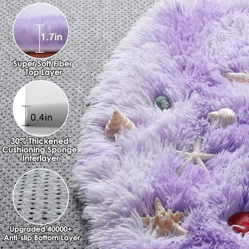 Tie-Dye Purple Fluffy Round Rug Circle Area Rugs 4ft - Image 2