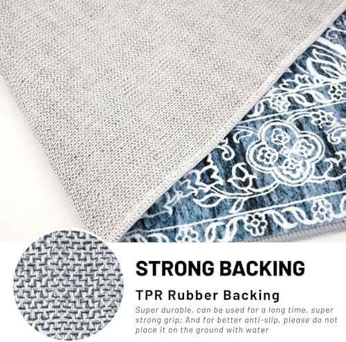 KUTA Vintage Washable Runner Rug 2x7 Blue White Hallway Kitchen Runners - Image 6