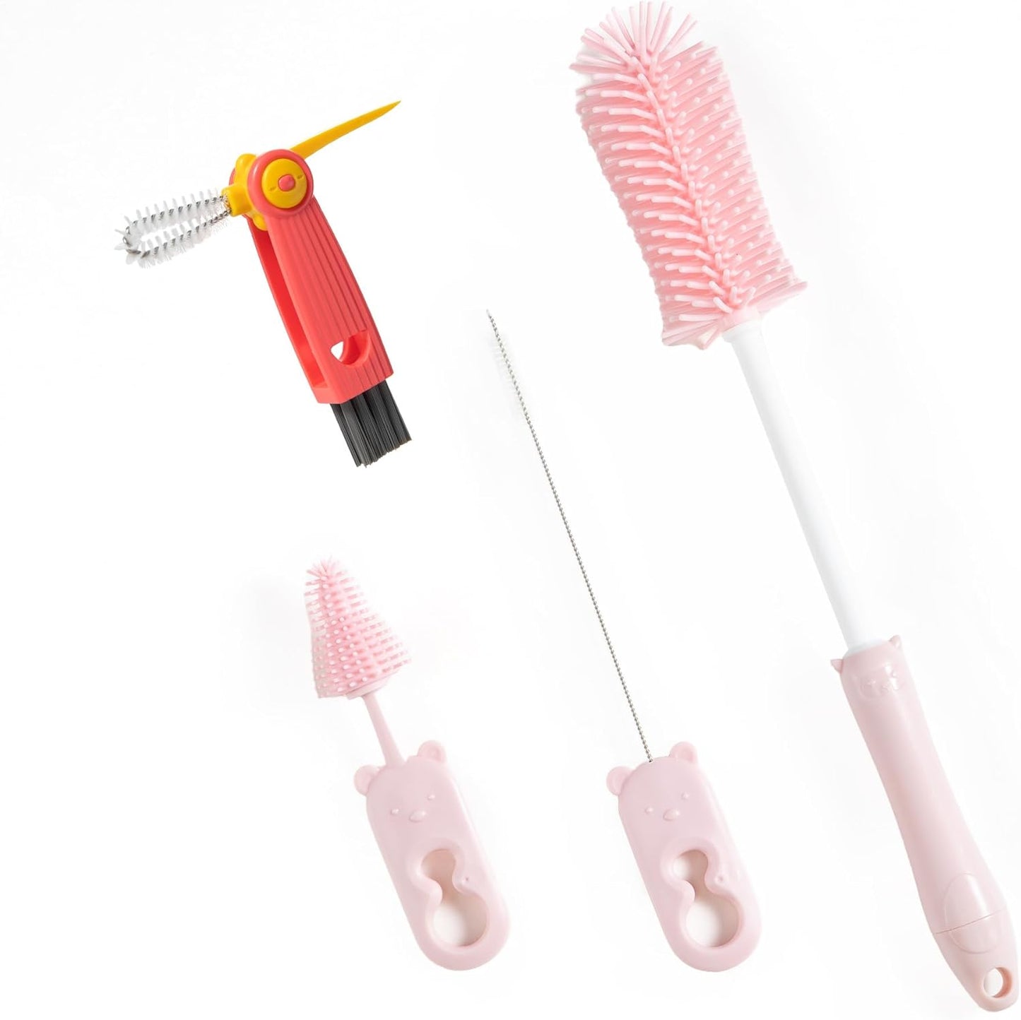 Silicone Bottle Cleaning Brush, 13.4in Long Handle Water Cup Bottles Cleaner for Baby Bottles, Stanley Mug, Sports Bottle, Glass Vase, with a Tiny Cup Lid Gap Cleaning Brush, z Pink