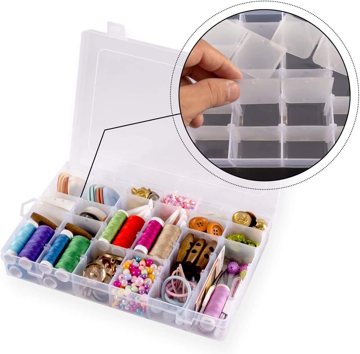 Plastic Organizer Container Box 36 Compartments Jewelry Storage Box with Adjustable Dividers (3 Pack)