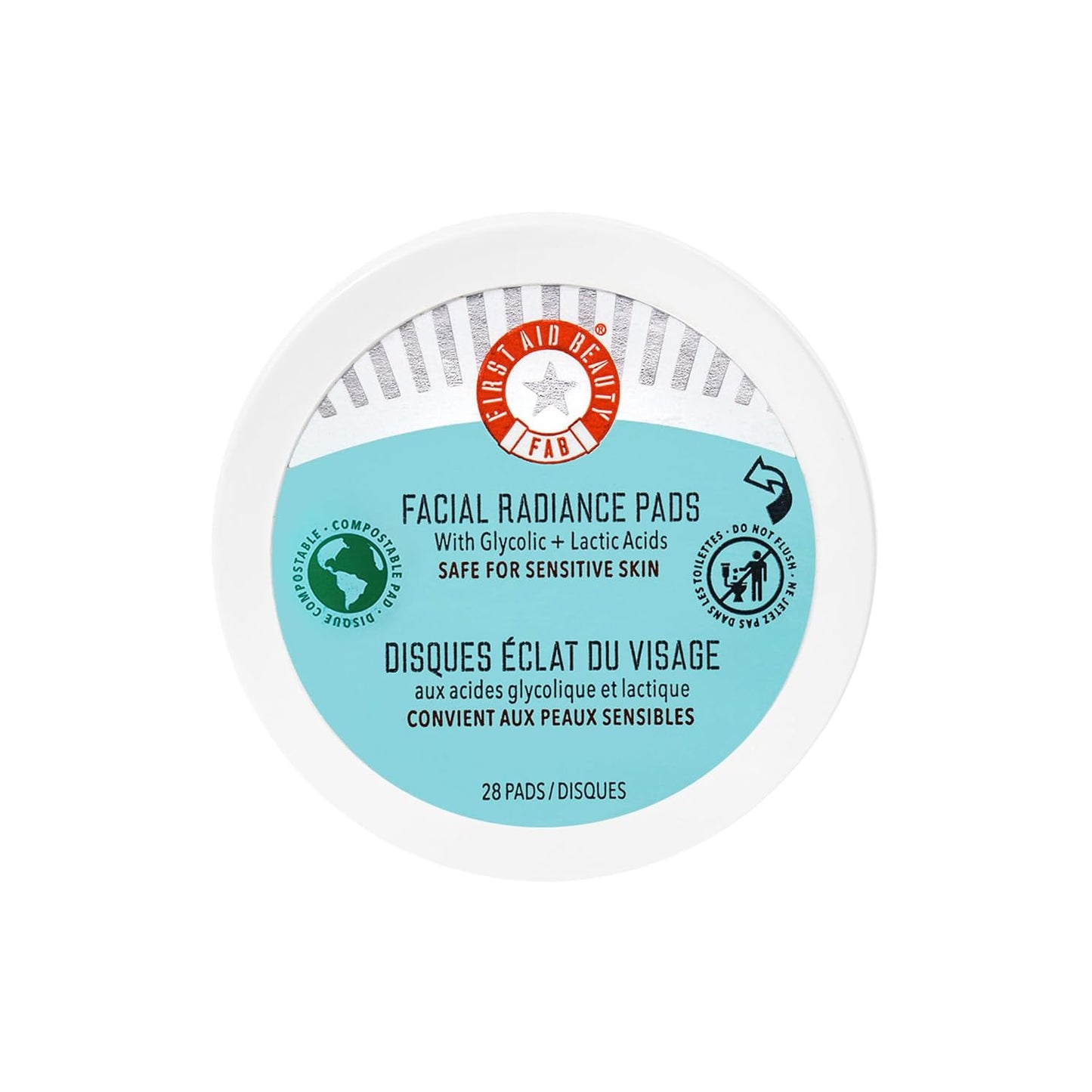 First Aid Beauty - Facial Radiance Pads with Gycloic & Lactic Acids – Daily Exfoliating Pads with AHA that Help Tone & Brighten Skin – Makeup Routine Prep - Compostable for Daily Use – 28 Count