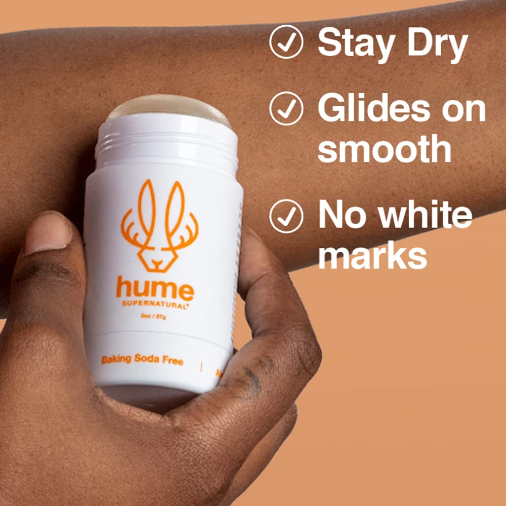 Hume Supernatural Aluminum Free Deodorant for Women & Men - Safe for Sensitive Skin - Probiotic, Plant-Based, Baking Soda Free, Aloe, & Cactus Flower, Anti Sweat, Stain & Odor - Amber Woods, 2 pack