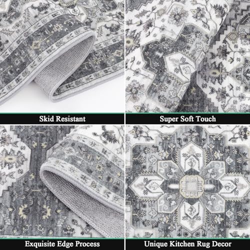 HEBE Boho Kitchen Rugs Set of 3, Non Slip Washable Kitchen Mats - Image 3
