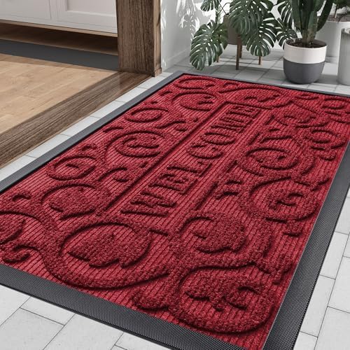 Smiry Front Door Mat Outside Entrance, Low Profile Rubber Doormat by Smiry