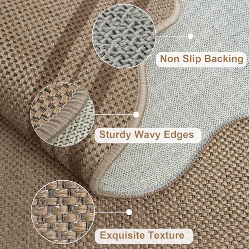 Scalloped Easy Jute 2x6 Kitchen Runner Rug, Washable Rugs - Image 4