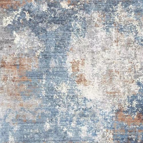 7x7 Square Rug Machine Washable – Modern Neutral Abstract Non-Slip Area Rug by BYYVOORugsforYourHome