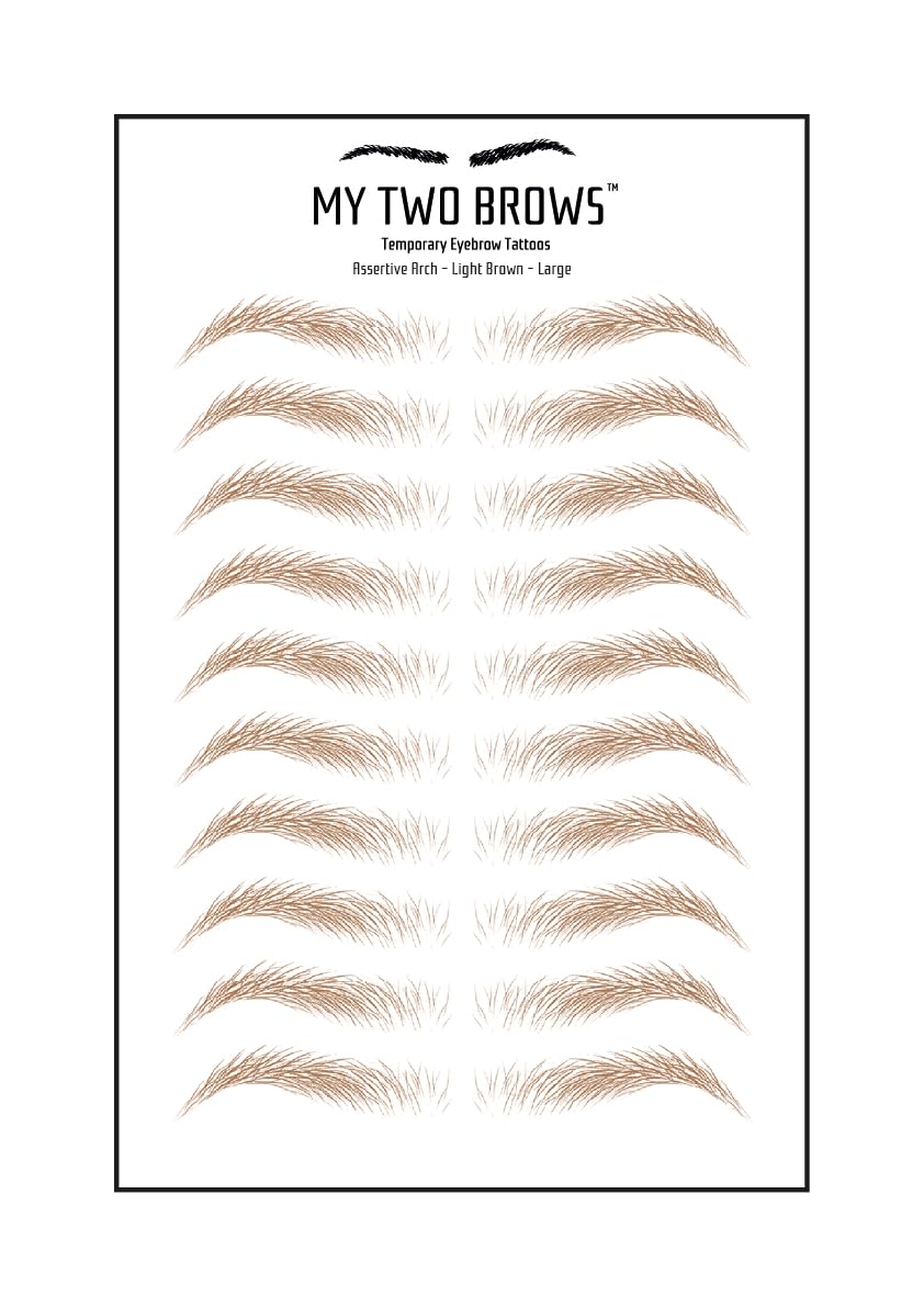 (10 pairs) Light Brown Temporary Eyebrow Tattoo - Large Size - Waterproof & Smudgeproof - Assertive Arch Style Eyebrow Stickers - Sheet Lasts up to 30 Days - Won't Work on Existing Brows