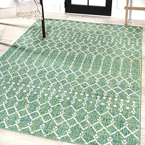 JONATHAN Y Moroccan Geometric Indoor Outdoor Area Rug 4X6 Green/Cream, Ourika - Image 4