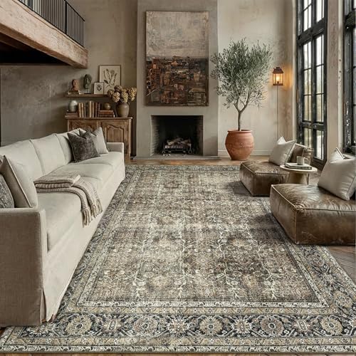 PureCozy Brown Area Rug 10x12 Vintage Traditional Distressed - Image 2