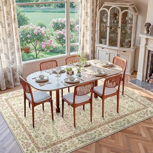 jinchan 8x10 Washable Living Room Area Rug, Vintage Floral, Pastoral Green - Image 3