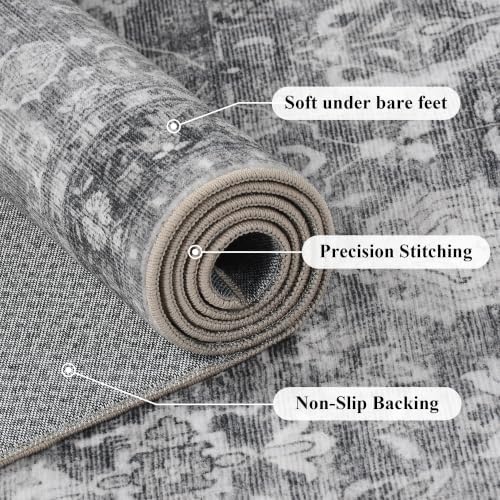 JOOJA 5x7 Grey Vintage Washable Area Rug, Soft Low Pile Living Room Rug - Image 6