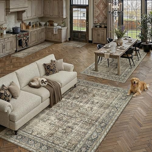 PureCozy Brown Runner Rug 2x14 Vintage Traditional Distressed - Image 3