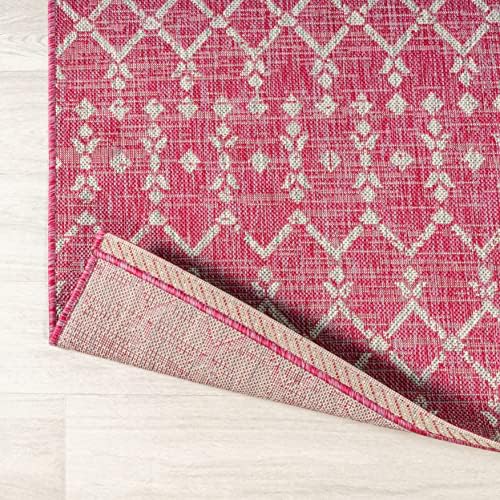 JONATHAN Y Moroccan Geometric Indoor Outdoor Runner Rug 2X10 Fuchsia/Light Gray - Image 3