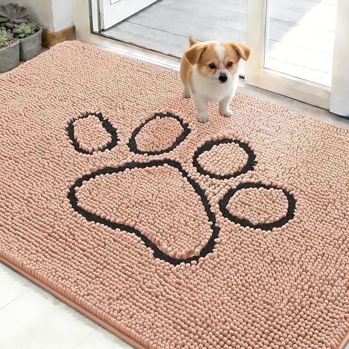 OLANLY Dog Door Mat for Muddy Paws 48x30, Paw Print Design Chenille Mud Mat by OLANLY