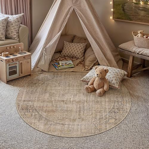 HUGEAR Brown 4x4 Neutral Round Rugs by HUGEAR