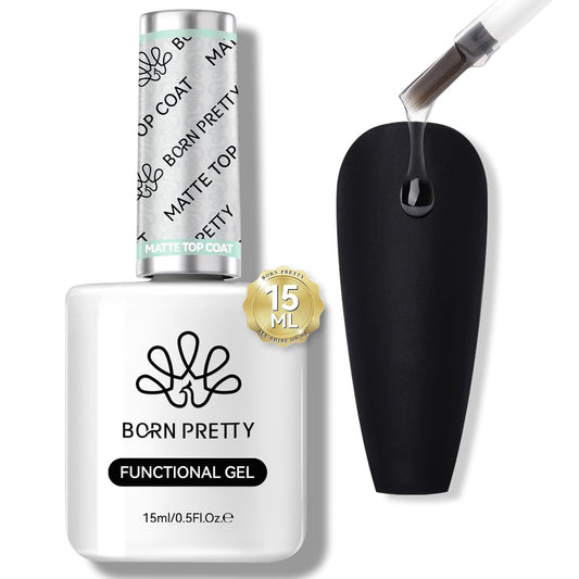 Born Pretty Matte Gel Top Coat, Matte Finish Nail Polish Top Coat Matte Gel Top Coat for Gel Nail Polish, 15ml No Wipe Matte Finish for Long Lasting Gel Nail Art DIY