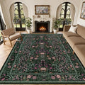 8x10 Area Rug Living Room: Soft Floral Washable Boho Carpet Green by EXPEDIX