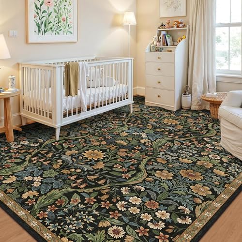 Floral Area Rug 5x7 Washable Botanical Carpet - Image 3
