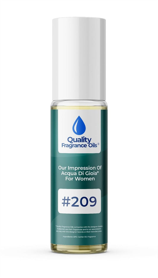Quality Fragrance Oils' Acq. Di Gioia for Women Impression #209 | Long-Lasting Perfume Oil, Alcohol-Free, Strong Scent, 10ml Roll-On | Affordable Alternative to Designer Fragrances