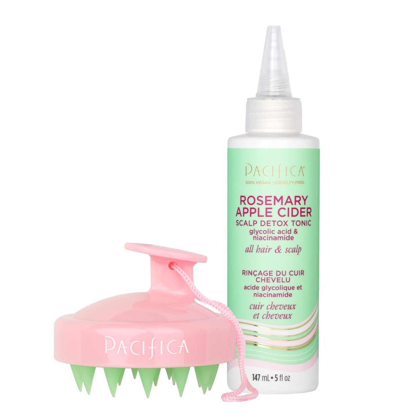 Pacifica Scalp Detox Set – Rosemary Apple Cider Vinegar Scalp Exfoliating Tonic with Scalp Massager Brush, Deep Cleansing & Clarifying Treatment for Buildup, Dry Flaky Scalp, Vegan