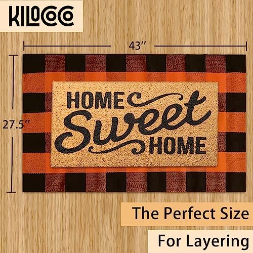 KILOCOCO 2.3'x3.6' Fall Orange Buffalo Plaid Rug Halloween Front Door Mat - Image 2