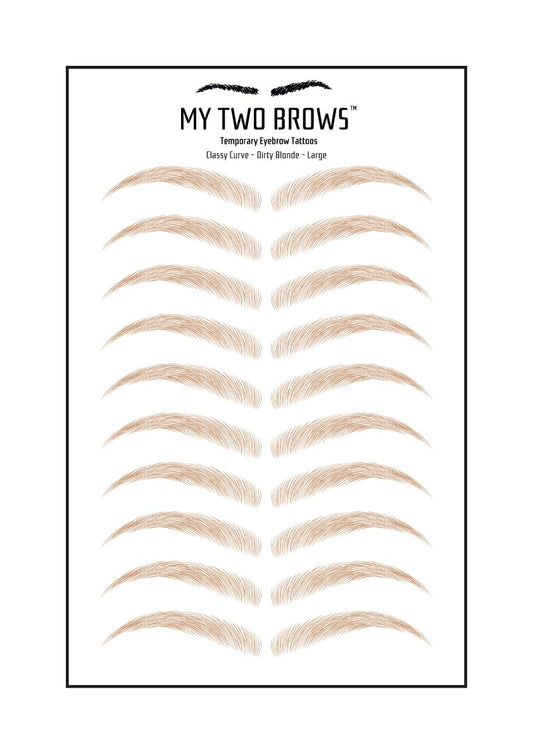 (10 pairs) Dirty Blonde Temporary Eyebrow Tattoo - Large Size - Waterproof & Smudgeproof - Classy Curve Style Eyebrow Stickers - Sheet Lasts up to 30 Days - Won't Work on Existing Brows