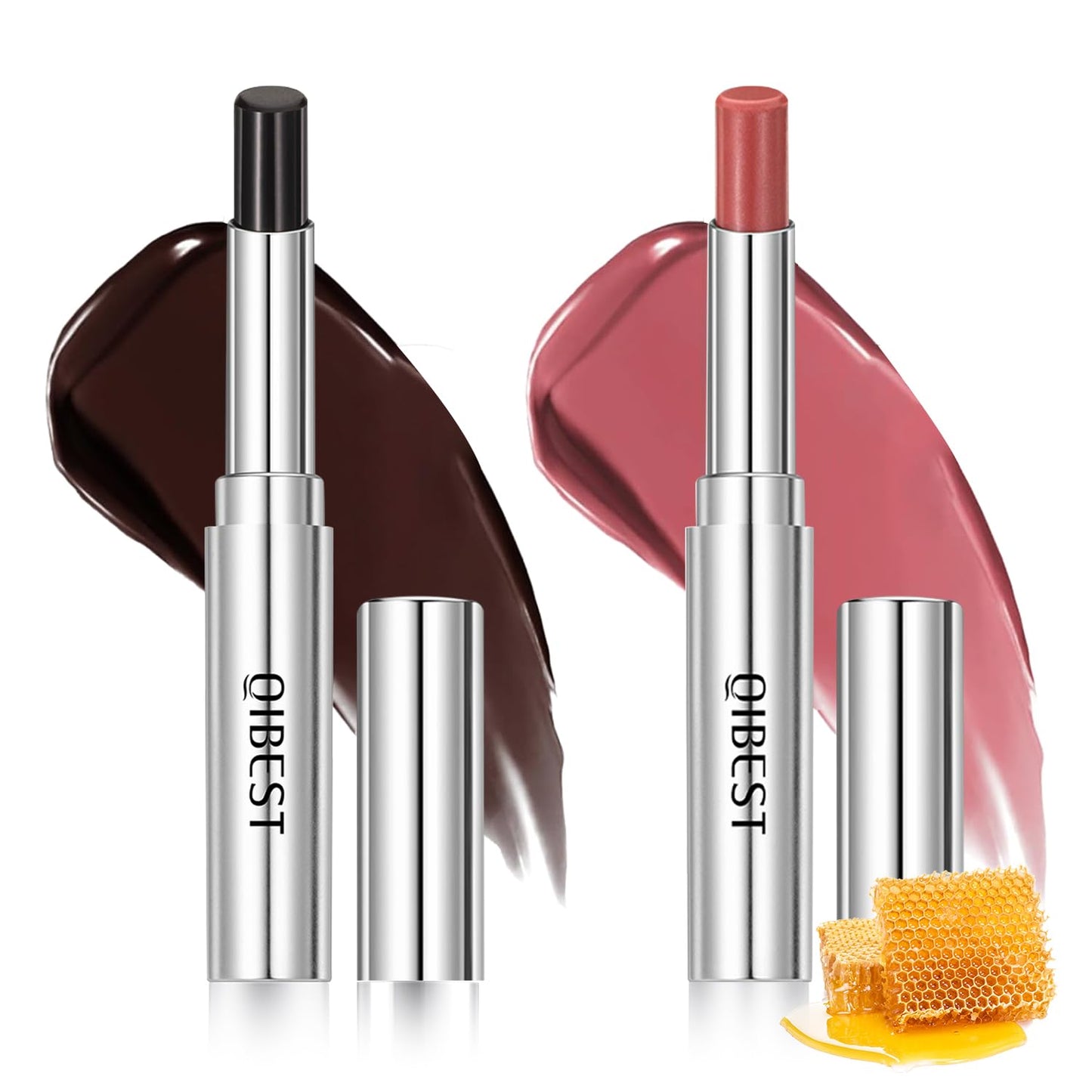 2Pcs Honey Lipstick Tinted Lip Balm, Deep Moisturizing Honey Lip Balm, Nourishing and Hydrating Lip Gloss, Black and Pink honey Hydrating Lipstick for Women
