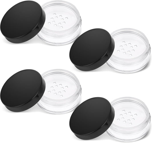 10 ml/ 0.34oz Refillable Loose Powder Container 4PCS Plastic Loose Powder Compact Container DIY Empty Makeup Powder Travel Container Case with Elasticated Net Sifter