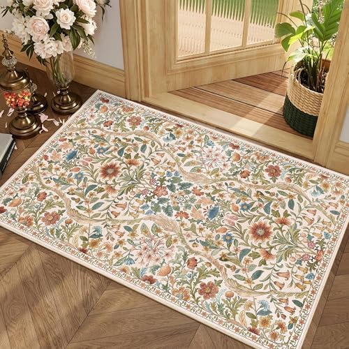 Floral 2x3 Entryway Rug Washable Doormat Indoor Throw Rug by NakedCloud