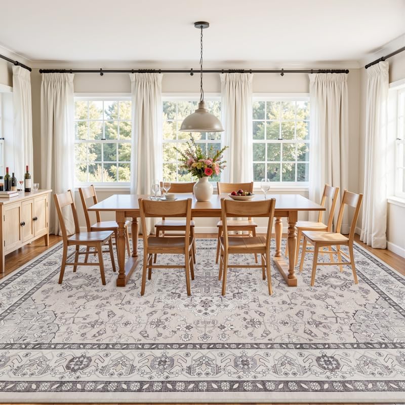 8x10 Area Rugs Living Room: Bedroom Washable Carpet Beige & Grey - Image 3
