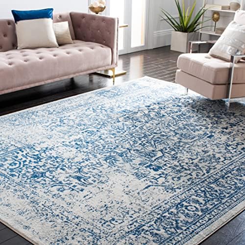 SAFAVIEH Evoke Square Rug 6'7", Ivory & Navy EVK256N by Unknown