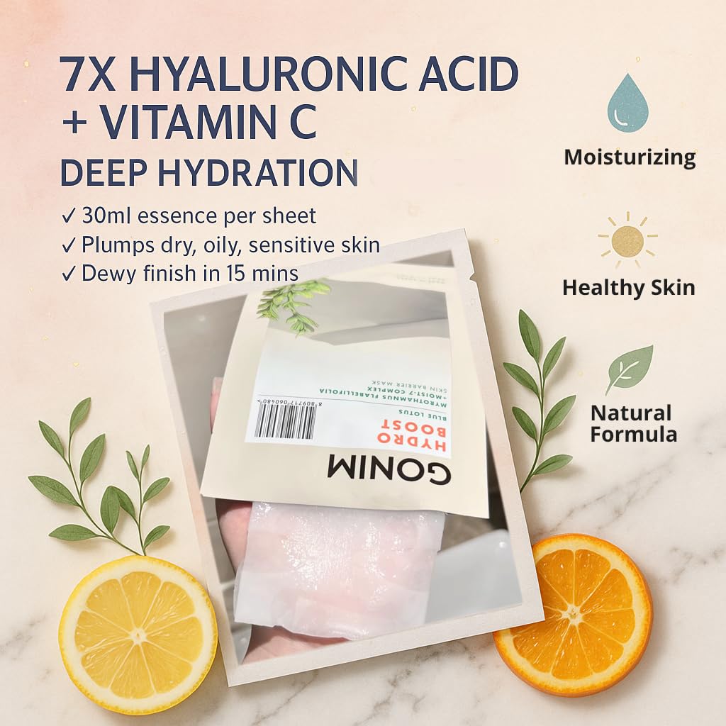 Face Mask Korean Skin Care with Hyaluronic Acid & Collagen Activation- Face Masks Skincare Hydration, Moisturizing Sheet Mask, Travel Essentials, Korean Face Mask 30ml x10 Sheets