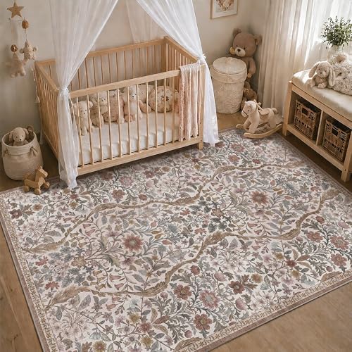 Floral Area Rug 5x7 Botanical Washable Carpet - Image 2