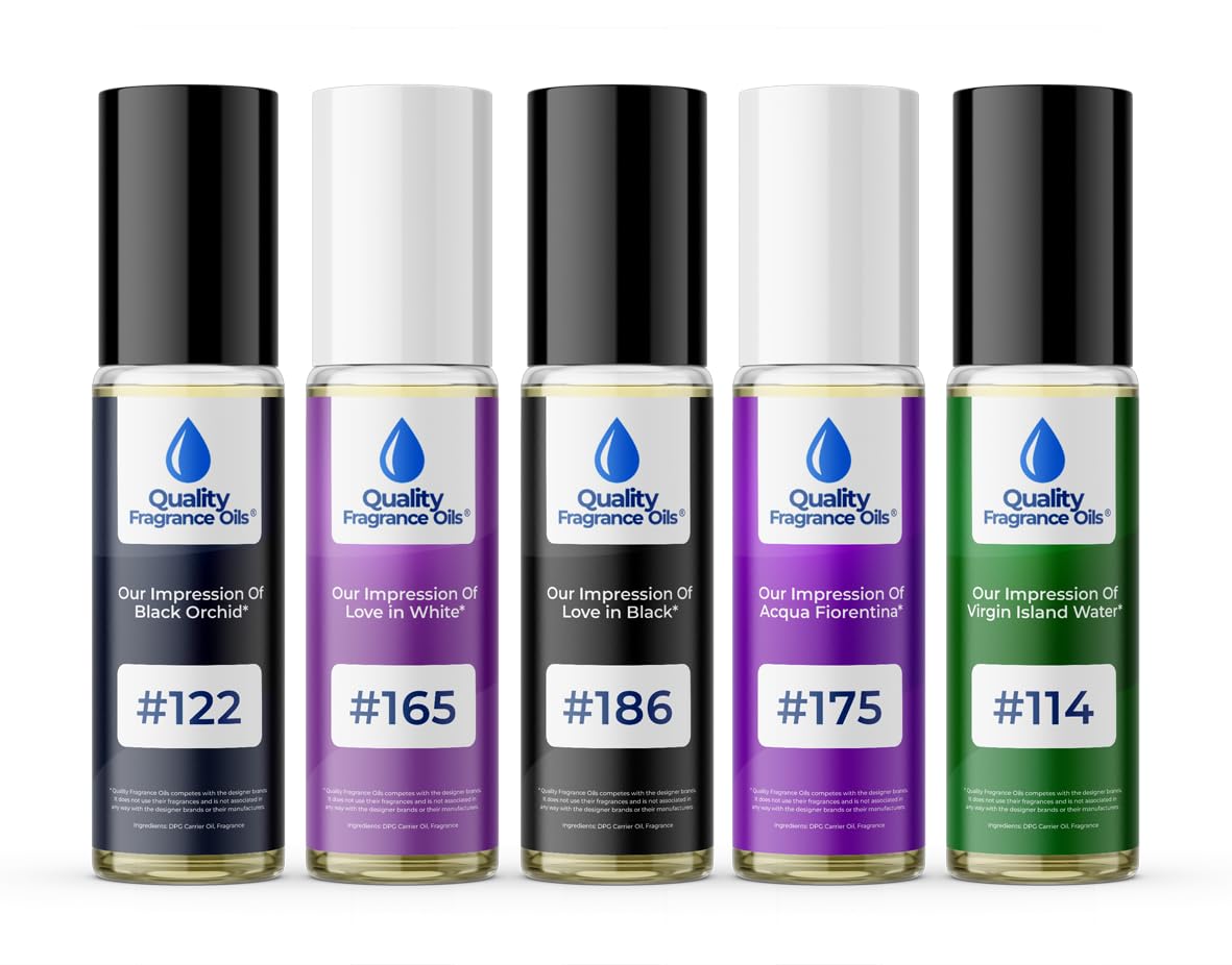 Quality Fragrance Oils' Women's Top 5 Niche Perfume Oil Impressions (Generic Versions of Niche Designer Fragrance) Sampler Gift Set of 5 10.35ml Roll-ons