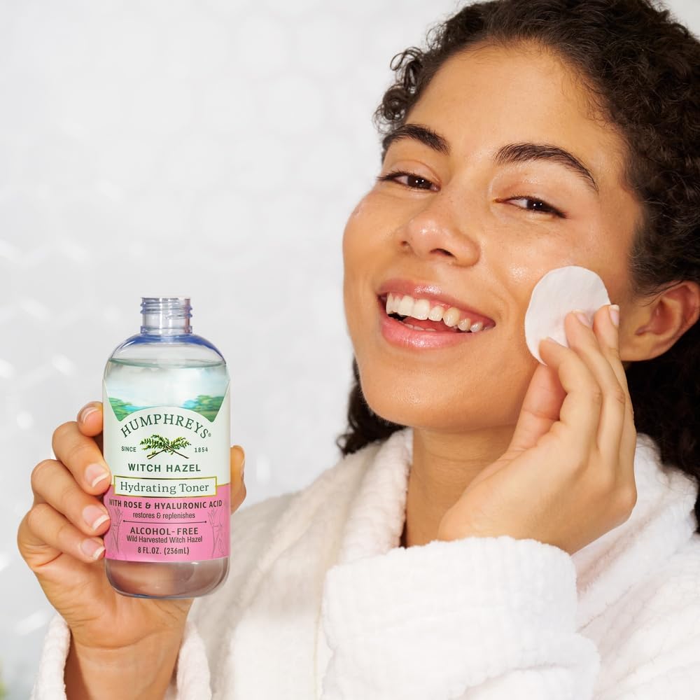 Humphreys Witch Hazel Hydrating Toner | Wild Harvested Witch Hazel & Rose | Natural, Alcohol-Free Formula | Balancing & Hydrating | Clears Pores | 8 Fl Oz