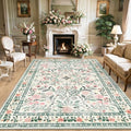 PLHXFR Area Rug 9x12 Living Room: Floral Washable Boho Carpet Green Beige by PLHXFRSoftAreaRugs