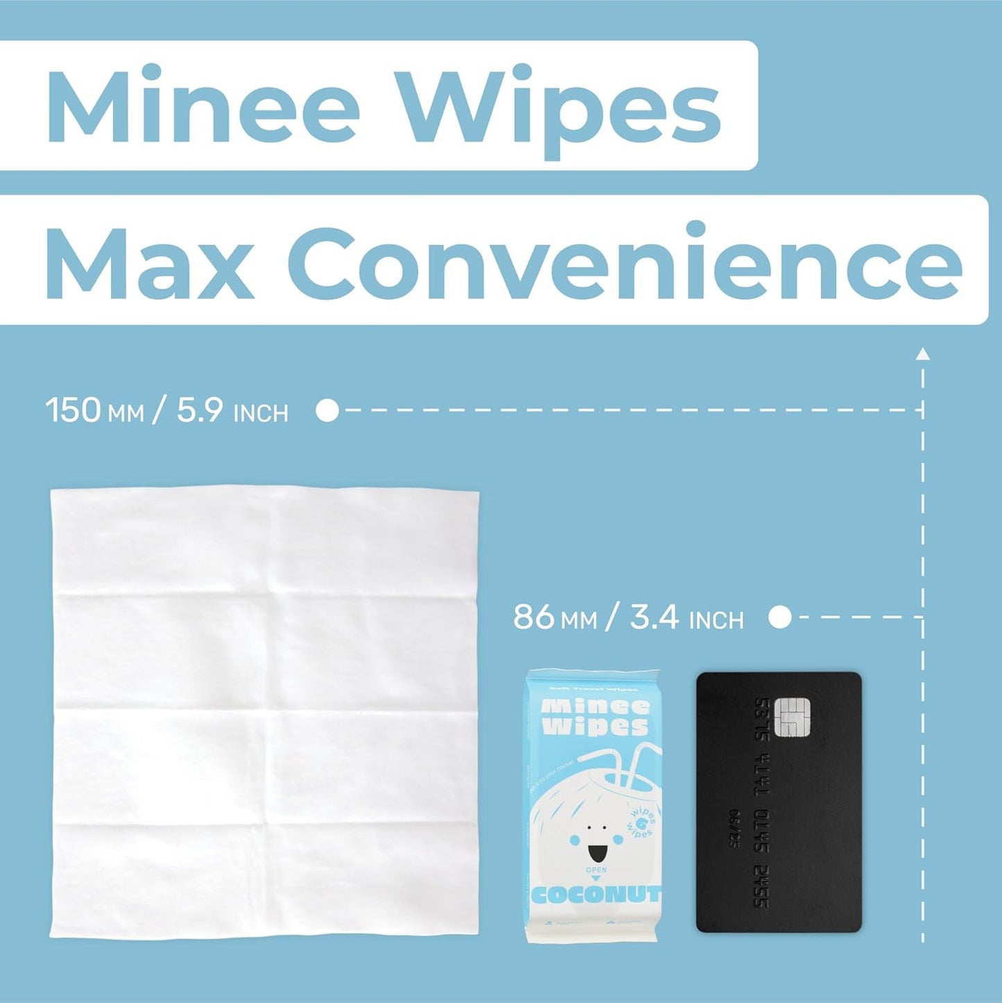 Impossibly Compact Travel Wipes with Fragrance - Skin-Friendly, Hypoallergenic & Scented Wet Wipes for Adults, Kids & Baby Care (60 Wipes Total, Coconut)