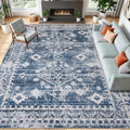 Vintage Blue Area Rugs 8x10, Washable Living Room Rug Non-Slip by TerradWafs
